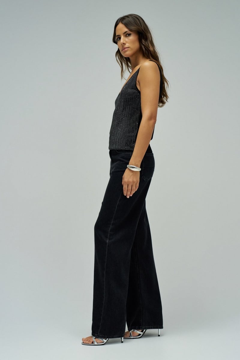 Black Studded V-Neck Sleeveless Knit Top