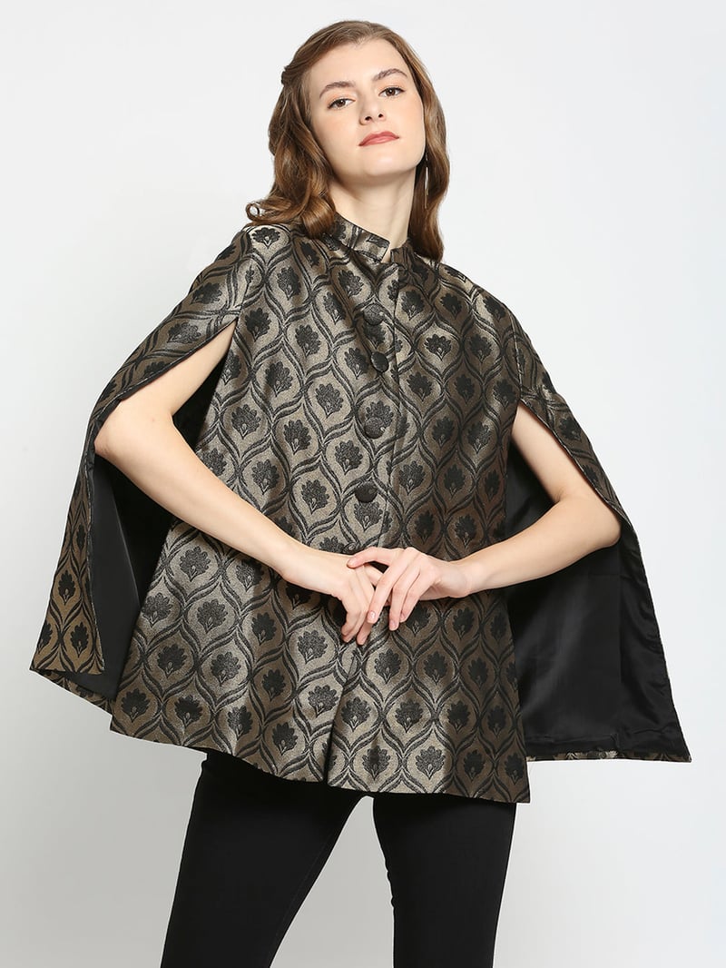 Black and Gold Metallic Brocade Cape Jacket