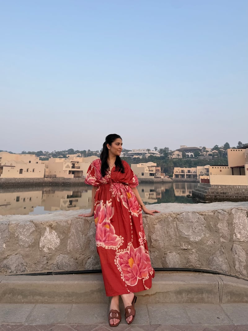 Red Pink Floral Printed Maxi Dress with Puff Sleeves