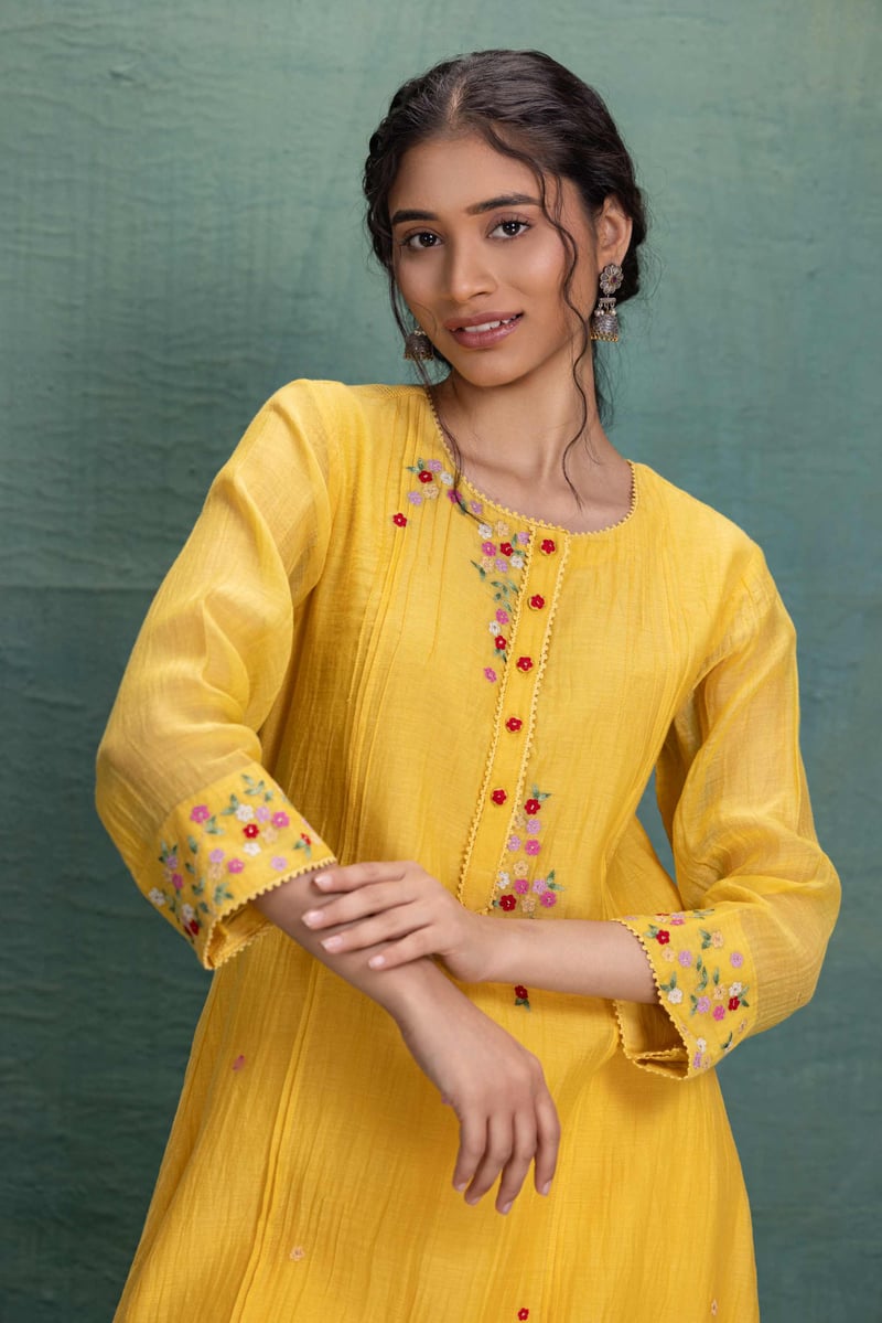 Yellow Machine Embroidery Co-Ord Set
