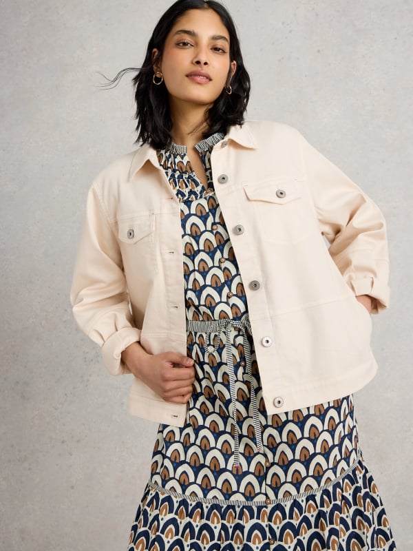 Light Natural Denim Jacket with Button Front