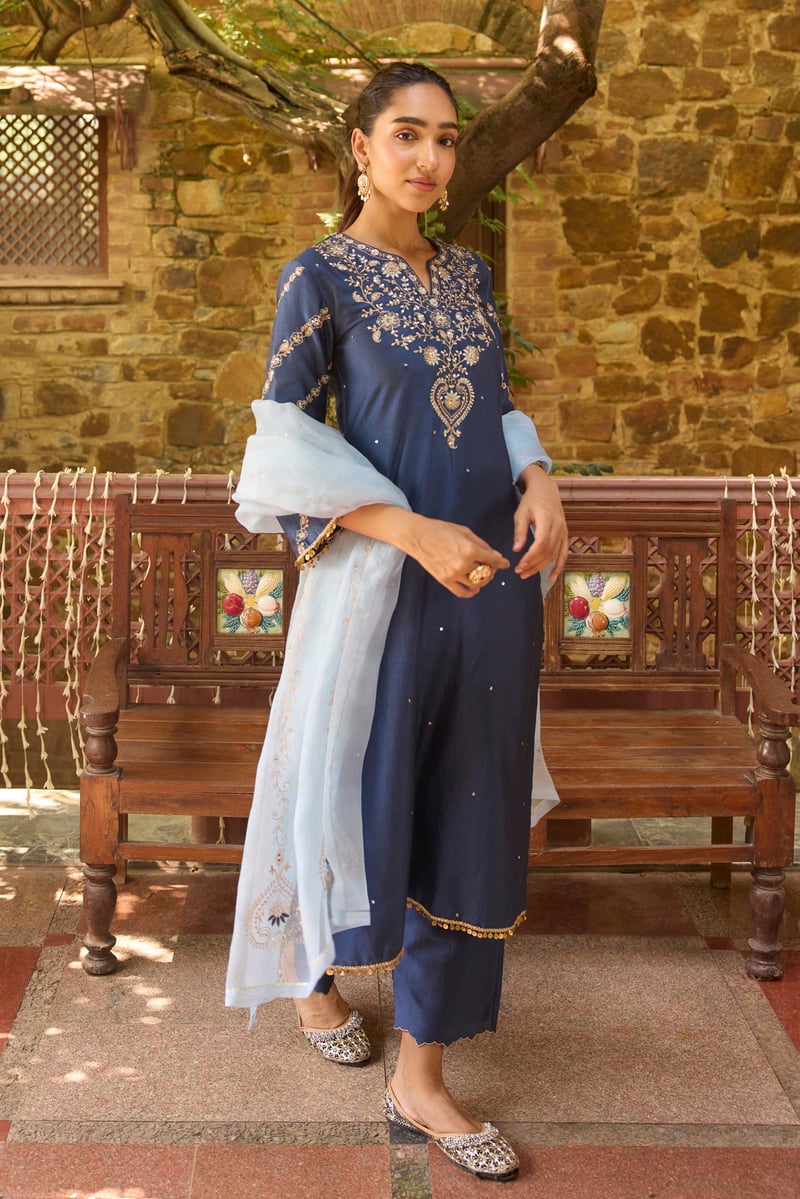 Zeenat Silk Chanderi Prussian Kurta Set