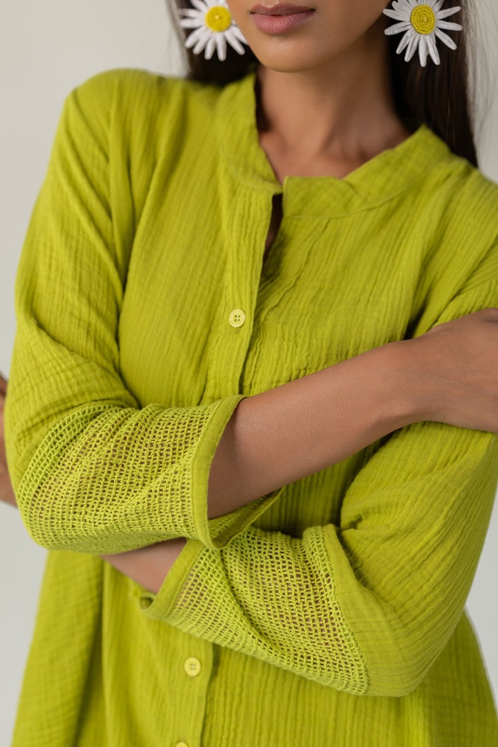 Green Cotton Tunic and Tapered Pants Co-ord Set