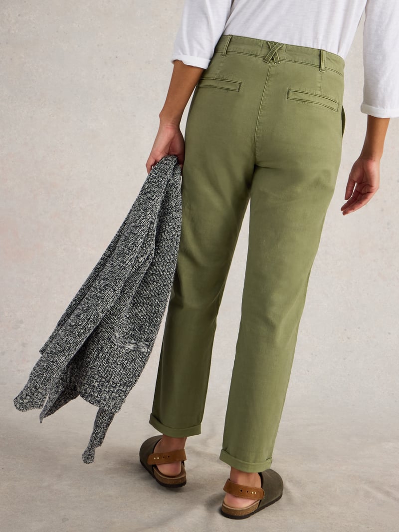 Khaki Green Relaxed-Fit Chino Trousers