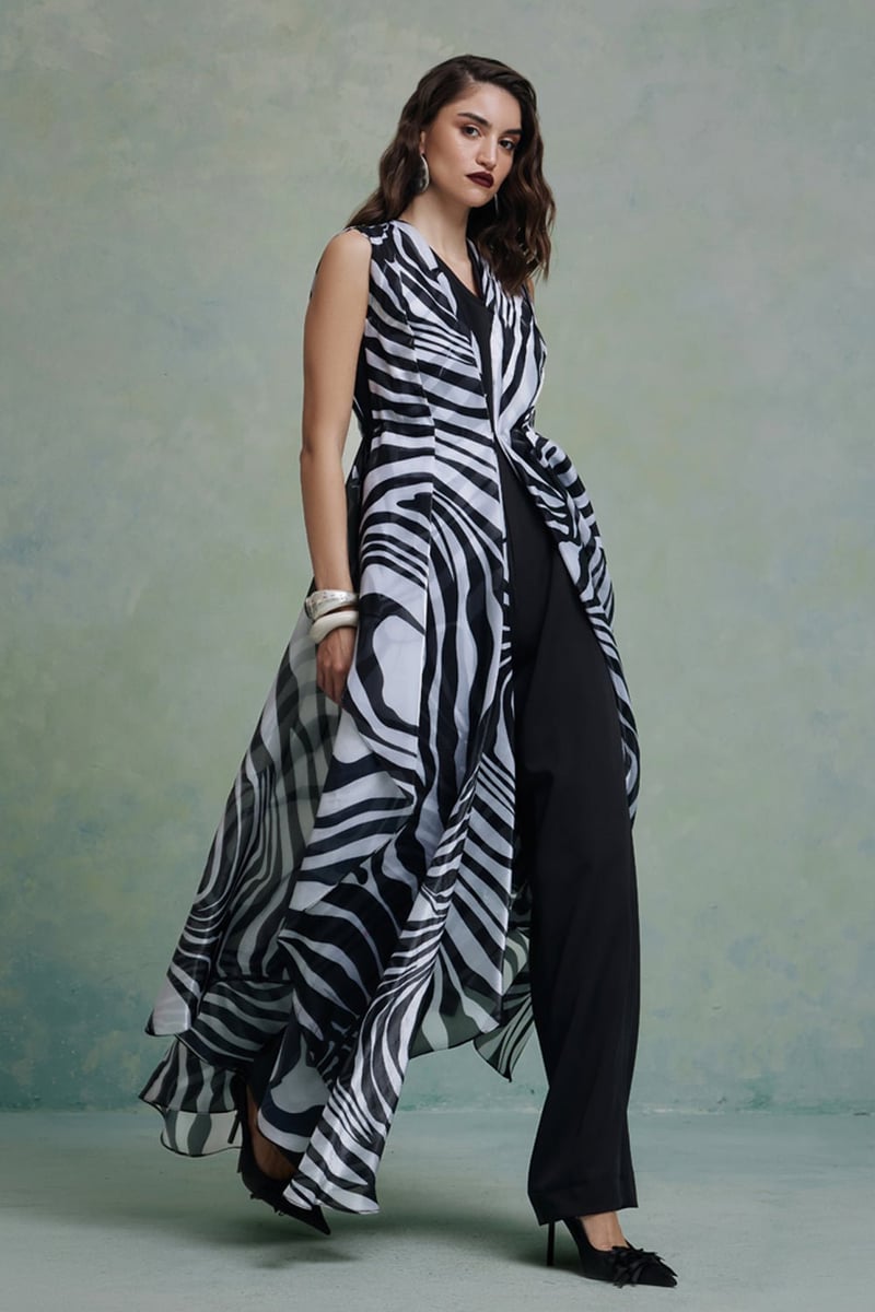 Black and White Zebra Print Overlay Jumpsuit