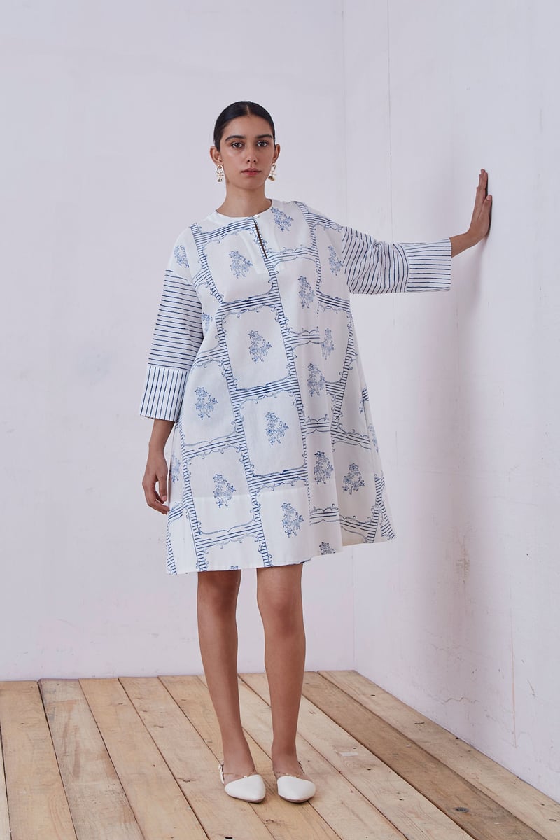 Dalip Blue Hand Printed Dress