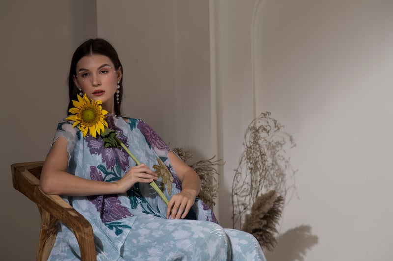Blue Floral Kaftan and Wide-Leg Pant Co-ord Set