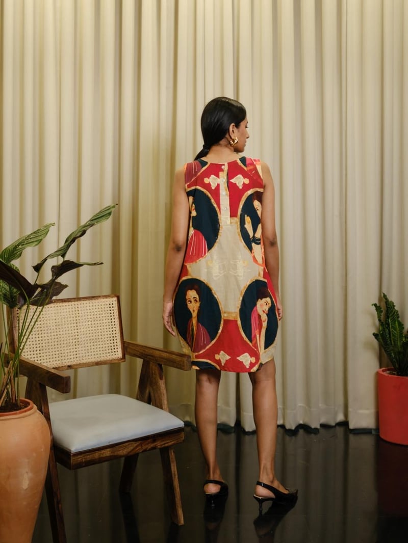 Multicolor Graphic Print Linen-Cotton Mini Shift Dress