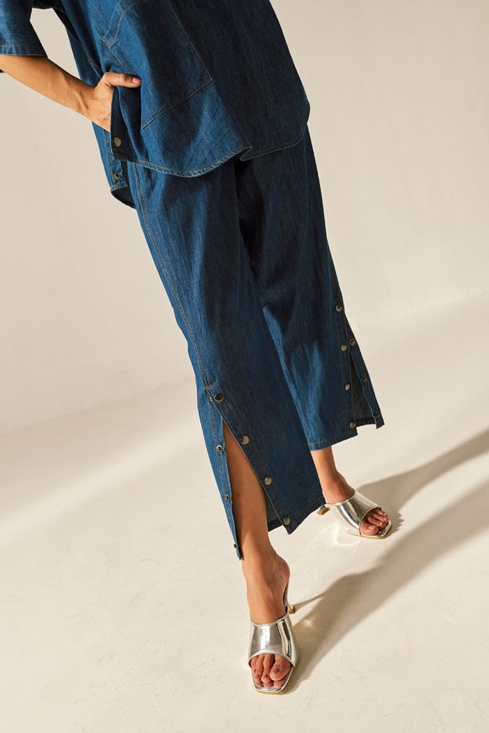Dark Denim Oversized Shirt and Wide-Leg Pants Co-ord Set