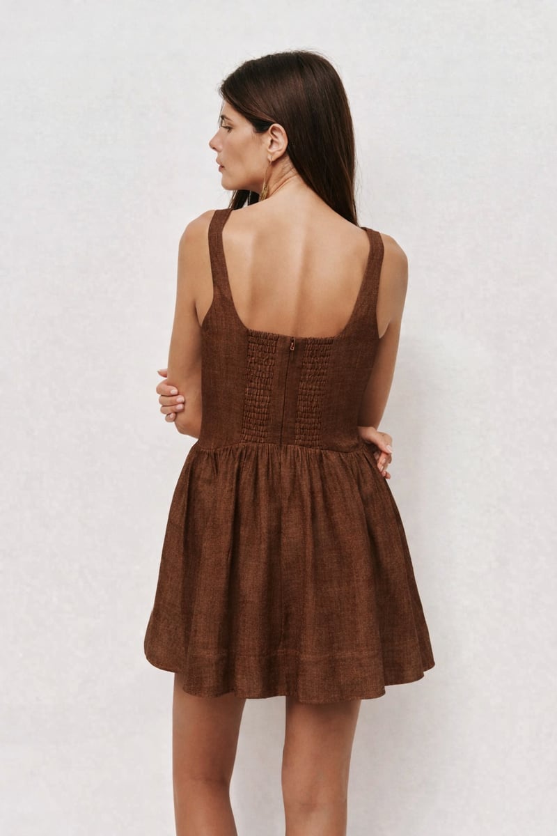Aira Mini Cocoa Linen Dress