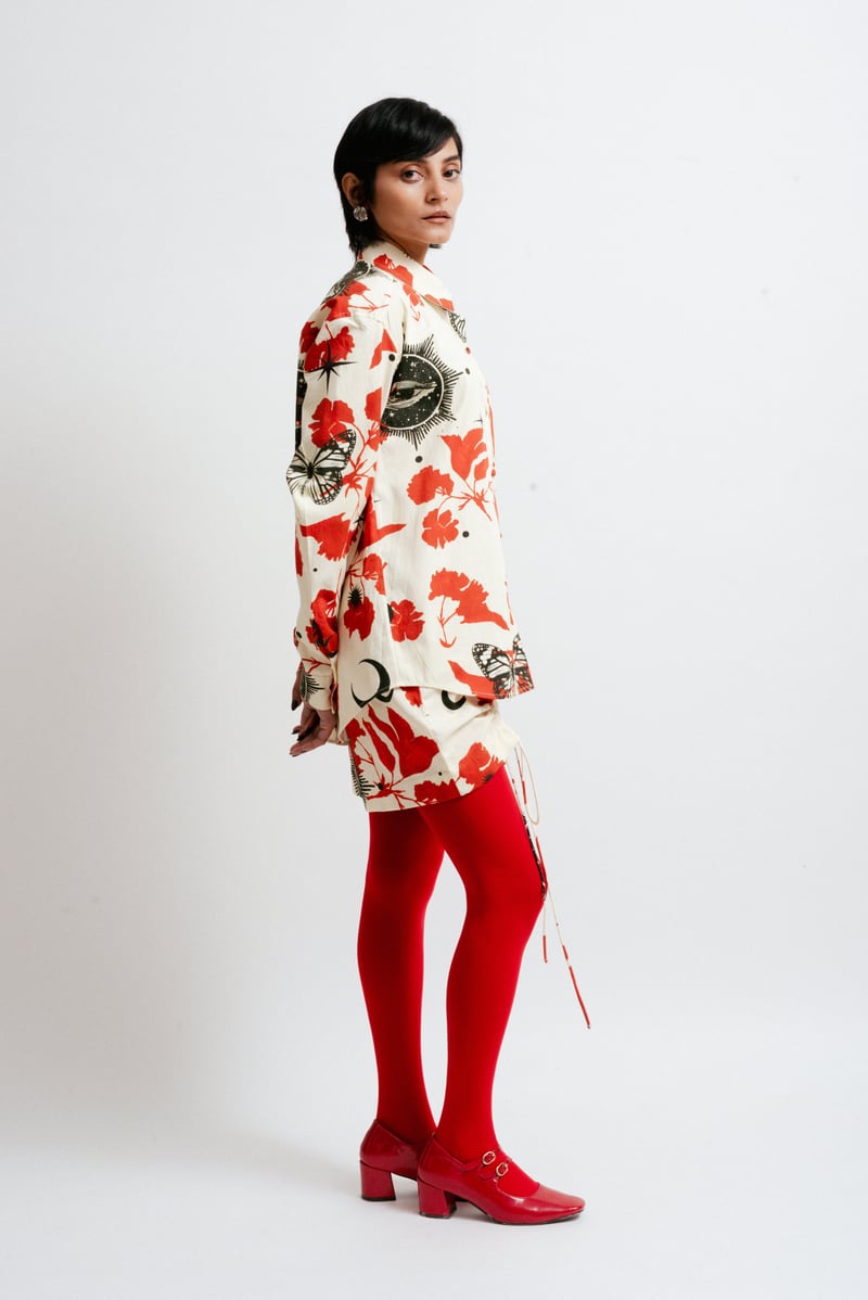 Printed Shirt and Wrap Mini Skirt Co-ord Set