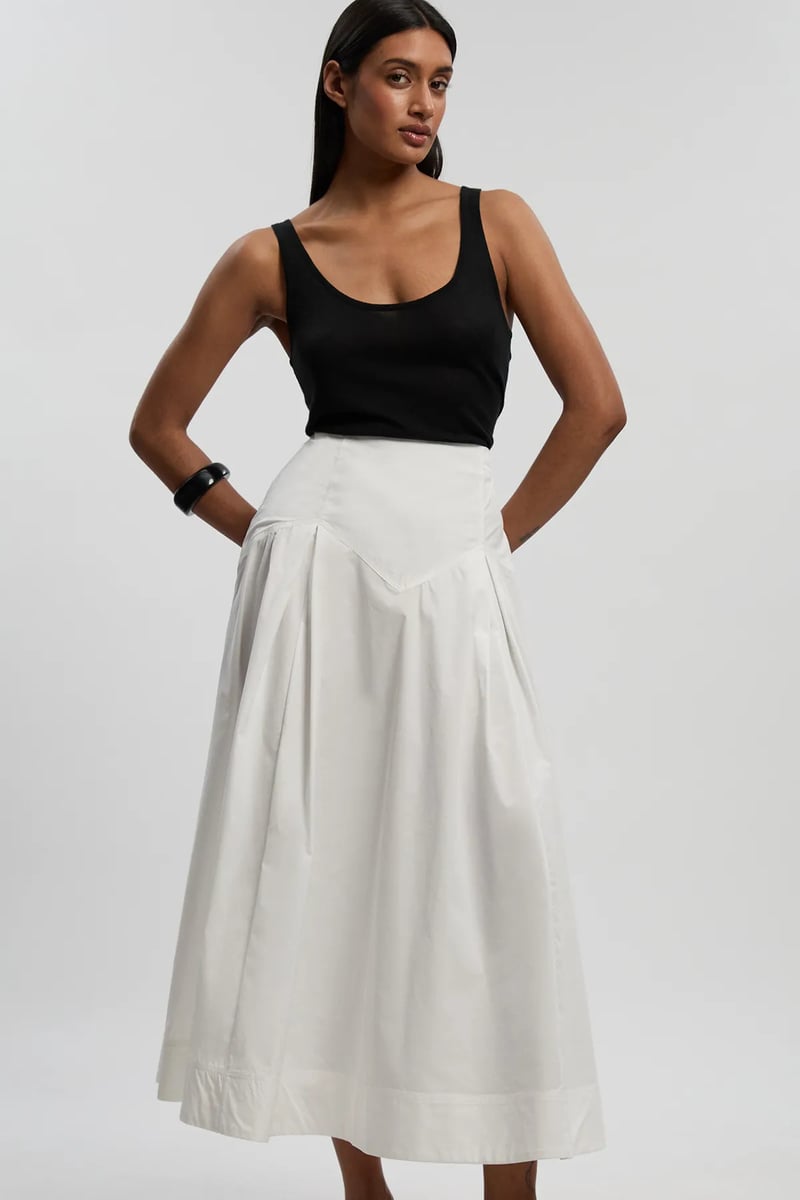White High-Waist A-Line Midi Skirt