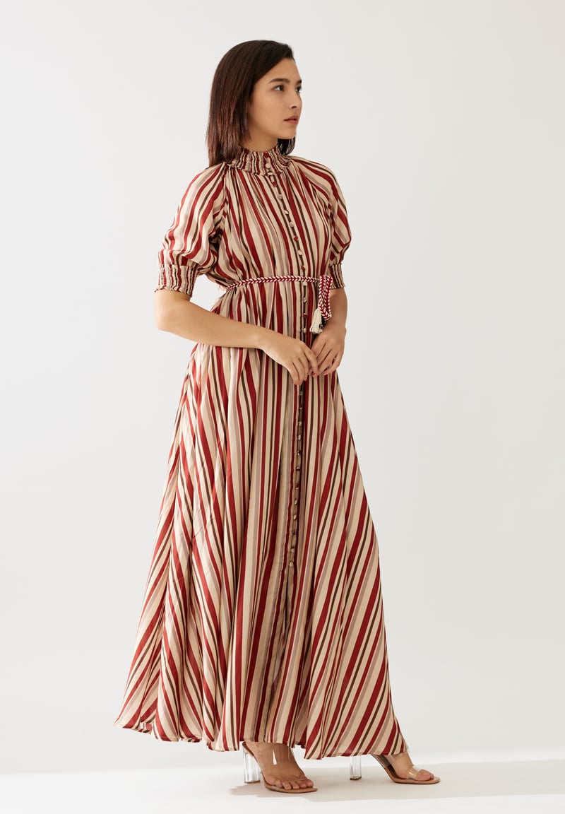 Red And Cream Stripe Long Dress