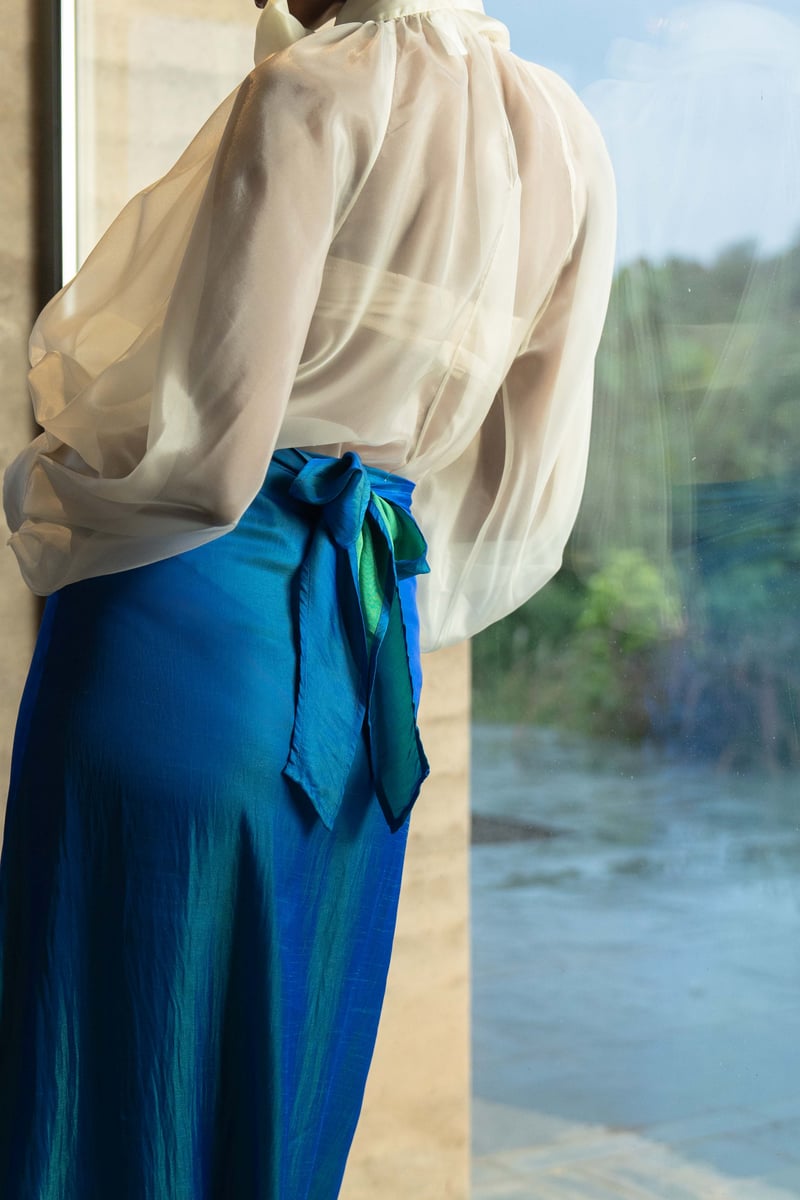 Ultramarine Blue Glossy Chinon Wrap Midi Skirt