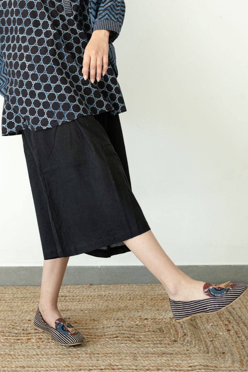 Black Cotton Culottes with Elasticated Waist and Pockets
