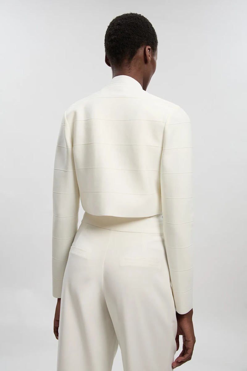 White Cropped Embellished Shoulder Jacket