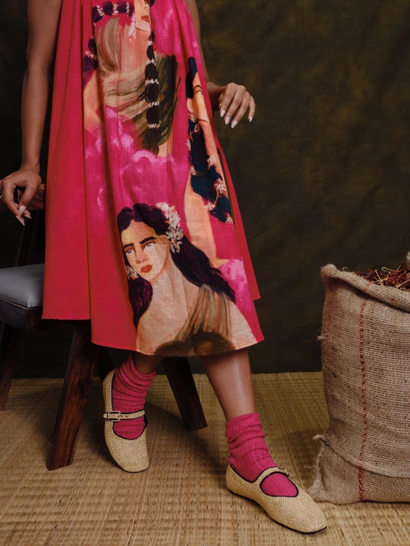Pink Graphic Print Halterneck Midi Dress