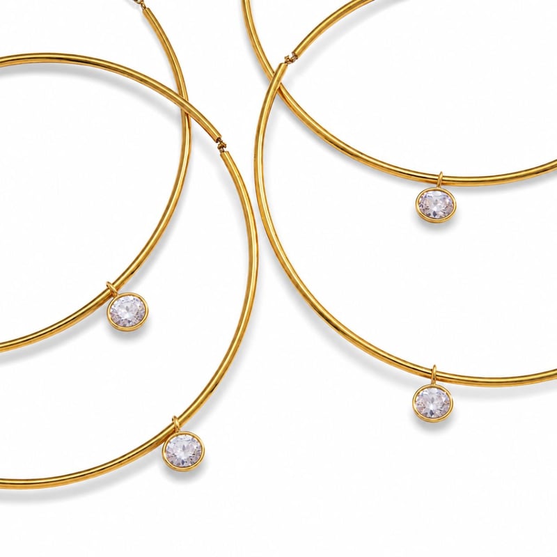 18K Gold Plated Crystal Choker Necklace,Heer