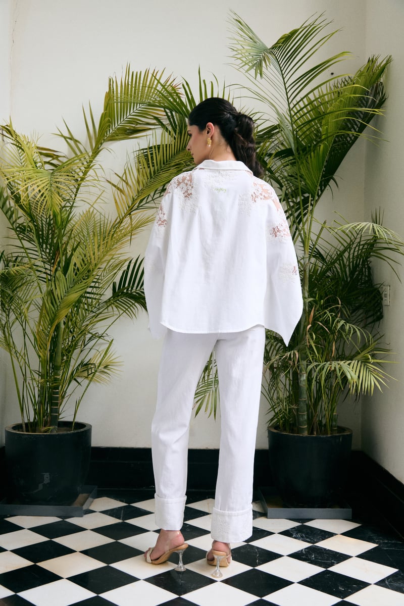 White Lace Yoke Tie-Up Co-ord Set