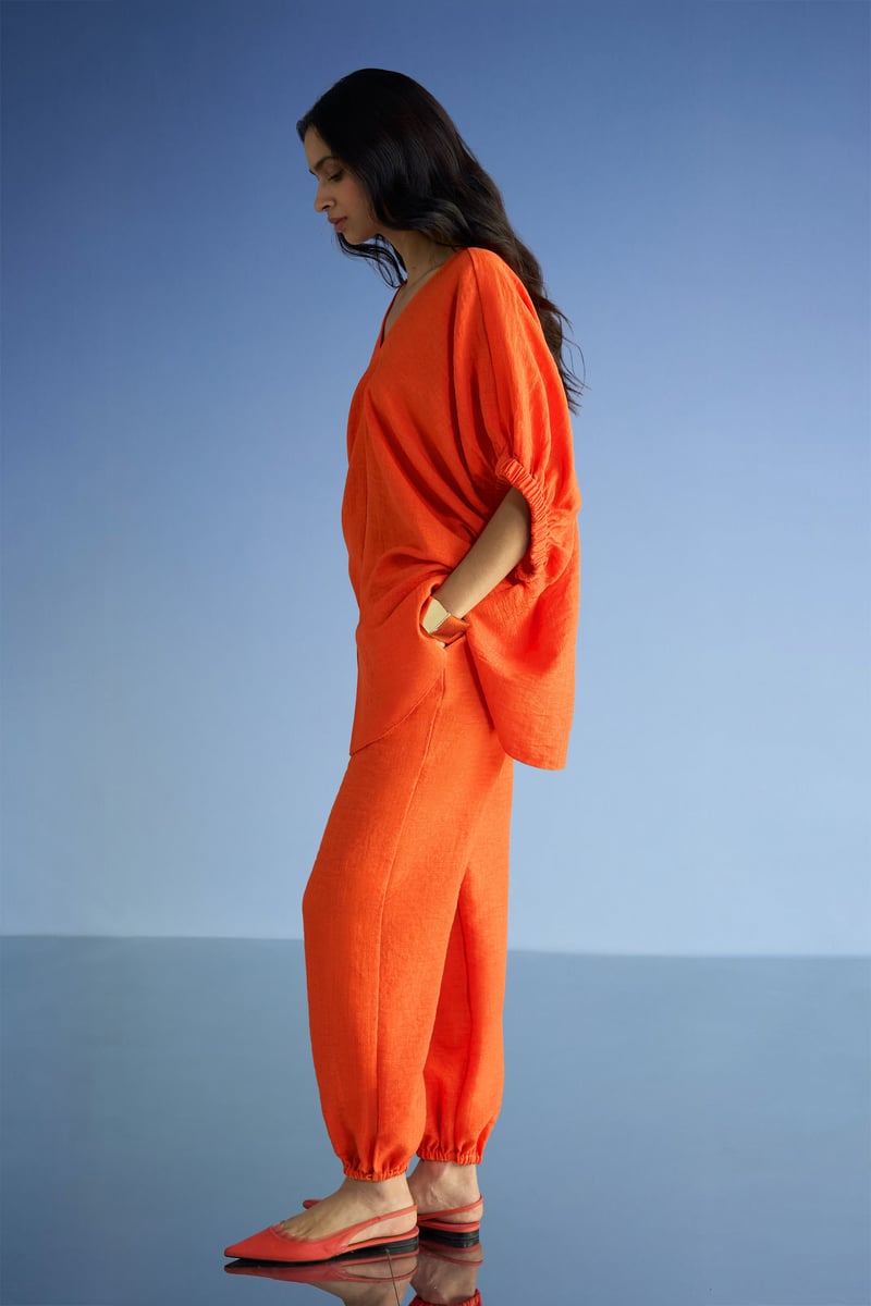 Tangerine Linen-Blend Relaxed Fit Tapered Trousers