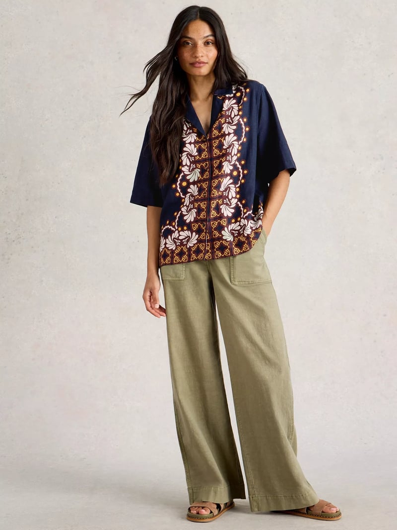 Navy Multi Printed Linen Blend Resort Shirt — White Stuff