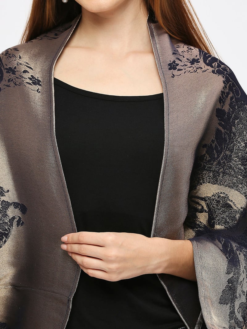 Navy Metallic Brocade Cape Shrug