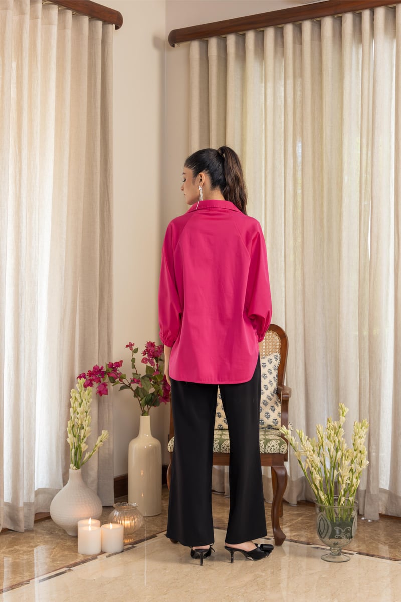 Blush Satin Lycra Relaxed Fit Shirt with Bee Motifs