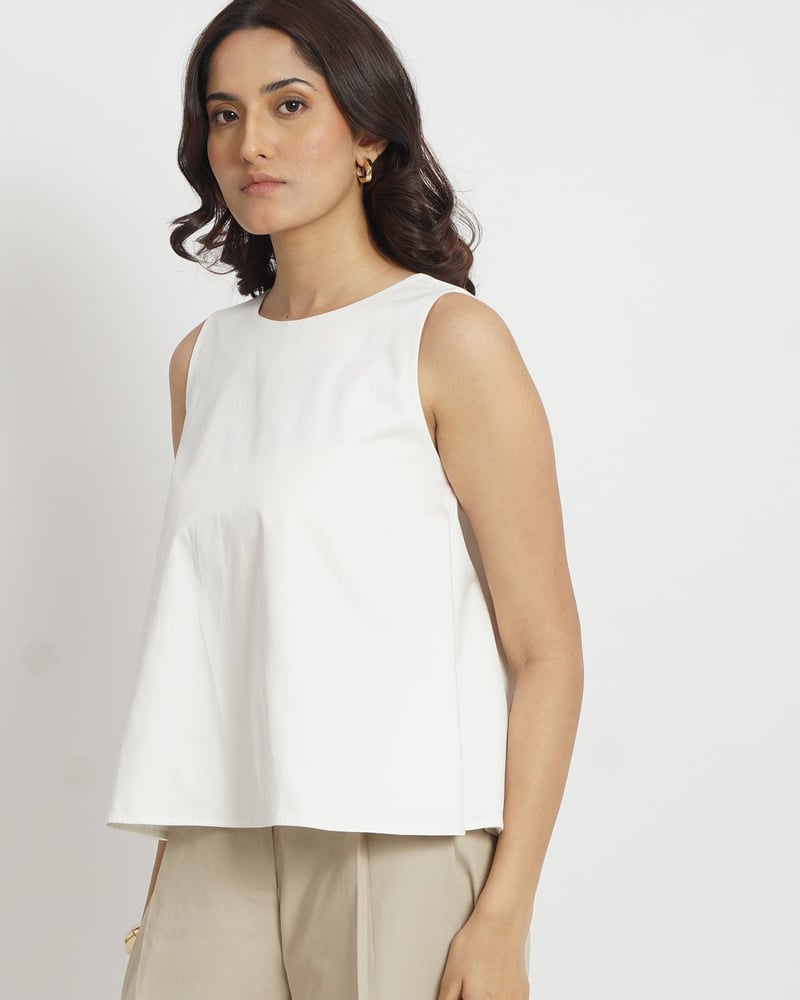 White Sleeveless Reversible Neck Swing Top