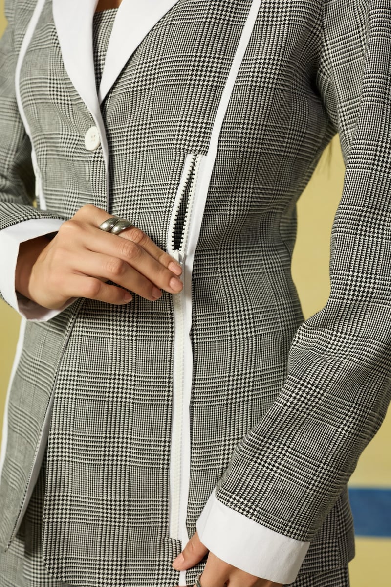 Grey and White Checked 3-Piece Co-ord Set