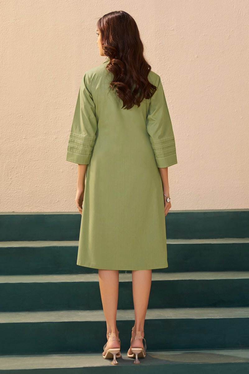 Orange Midi Shirt Dress with Tonal Applique