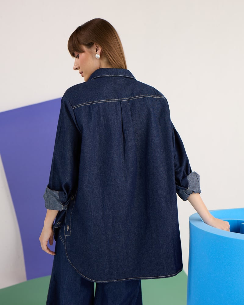 Blue Oversized Longline Denim Shirt
