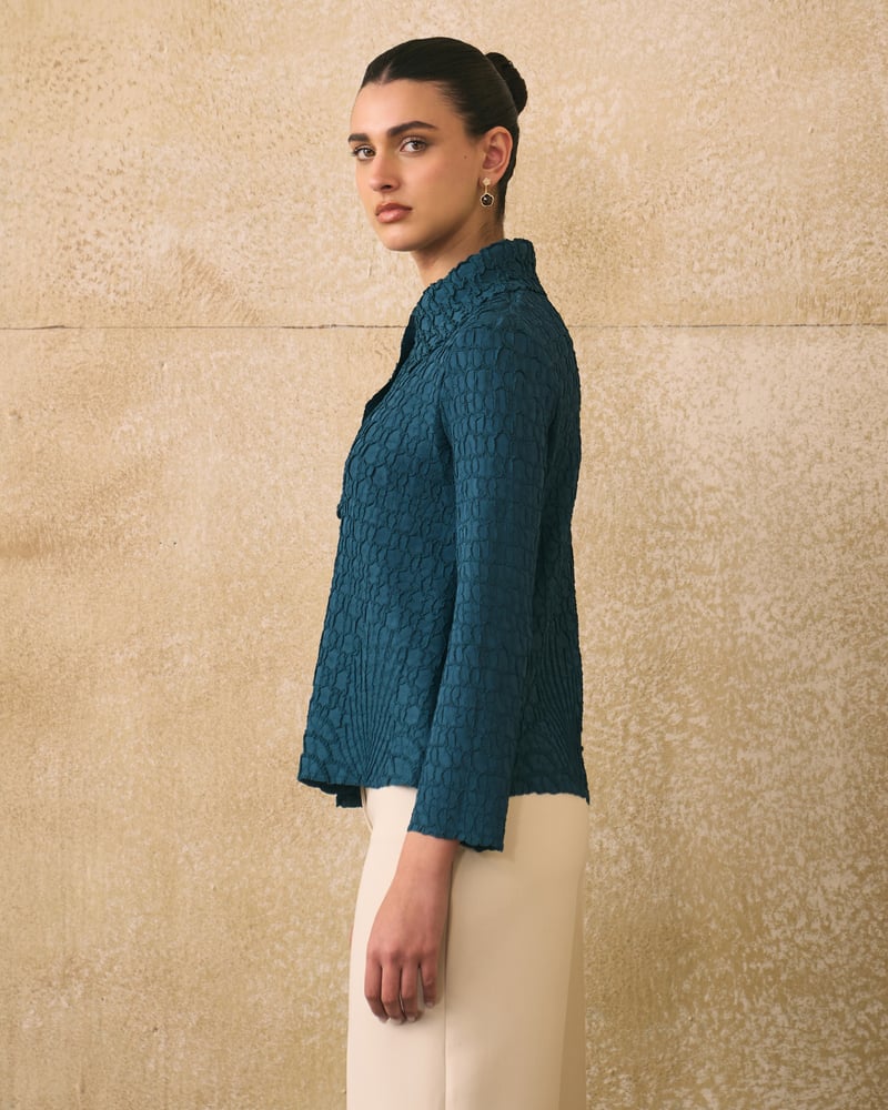 Blue Textured Button-Down Shirt with Collar