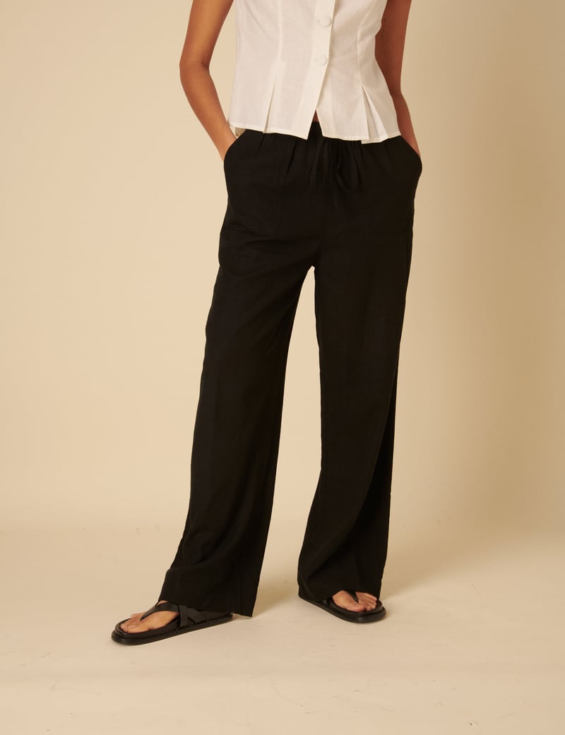 Black Wide-Leg Drawstring Trousers