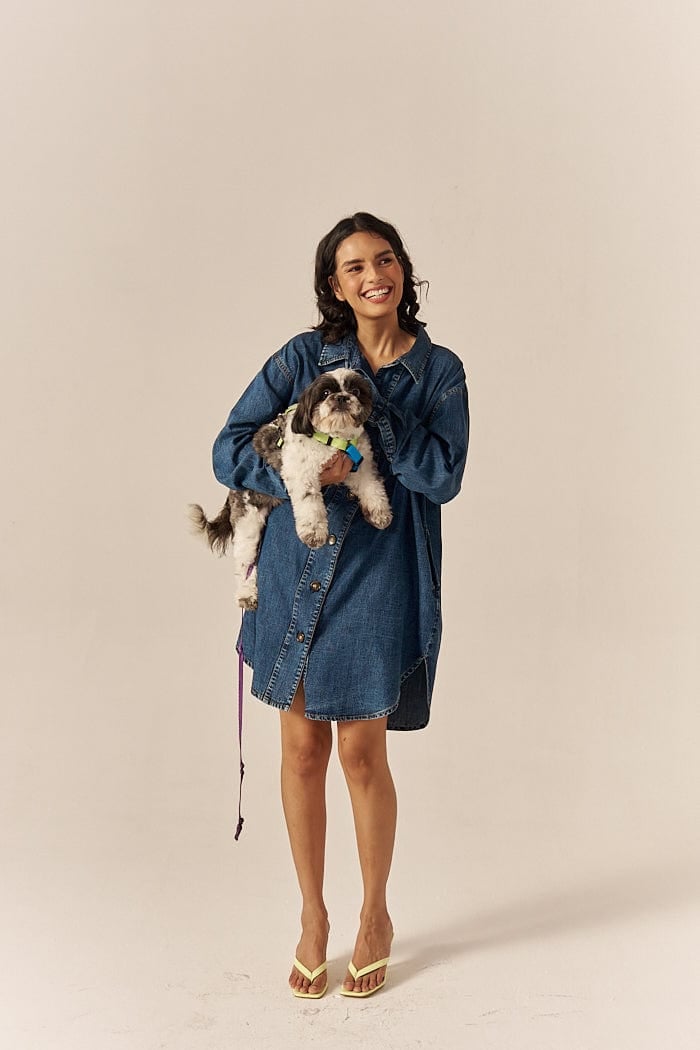 Blue Denim Relaxed Shirt Dress with Pockets