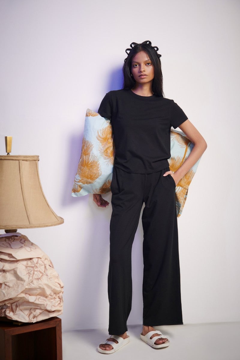 Black Supima Cotton Blend Crew-Neck T-Shirt
