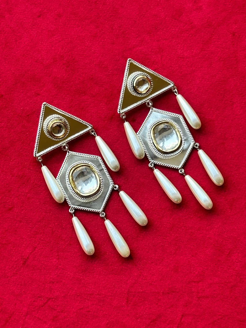 Polki Hexagon Drop Earrings