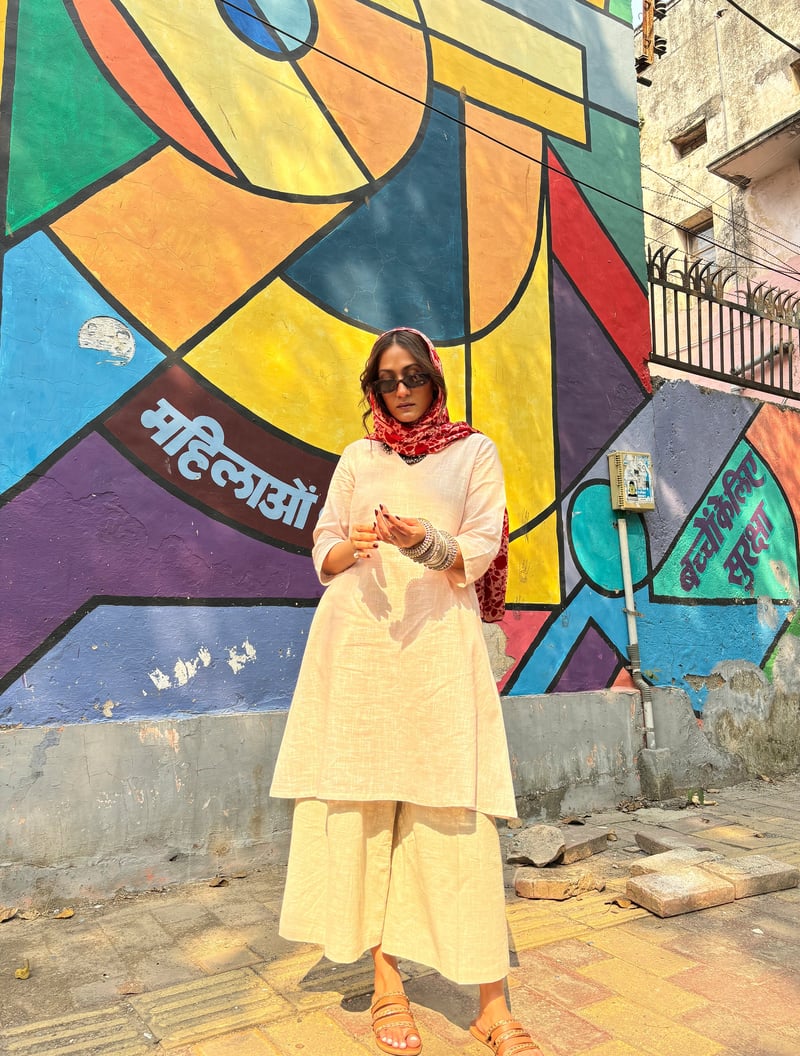 Pink V-Neck A-Line Kurta and Pant Set