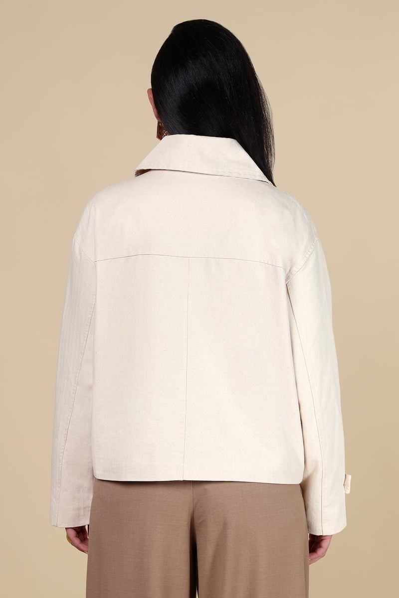 Beige Tailored Double-Breasted Style Button Jacket