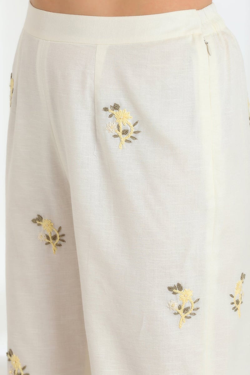 Butter Bloom Yellow Hand Embroidered French Lace Linen Cotton Co-Ord Set