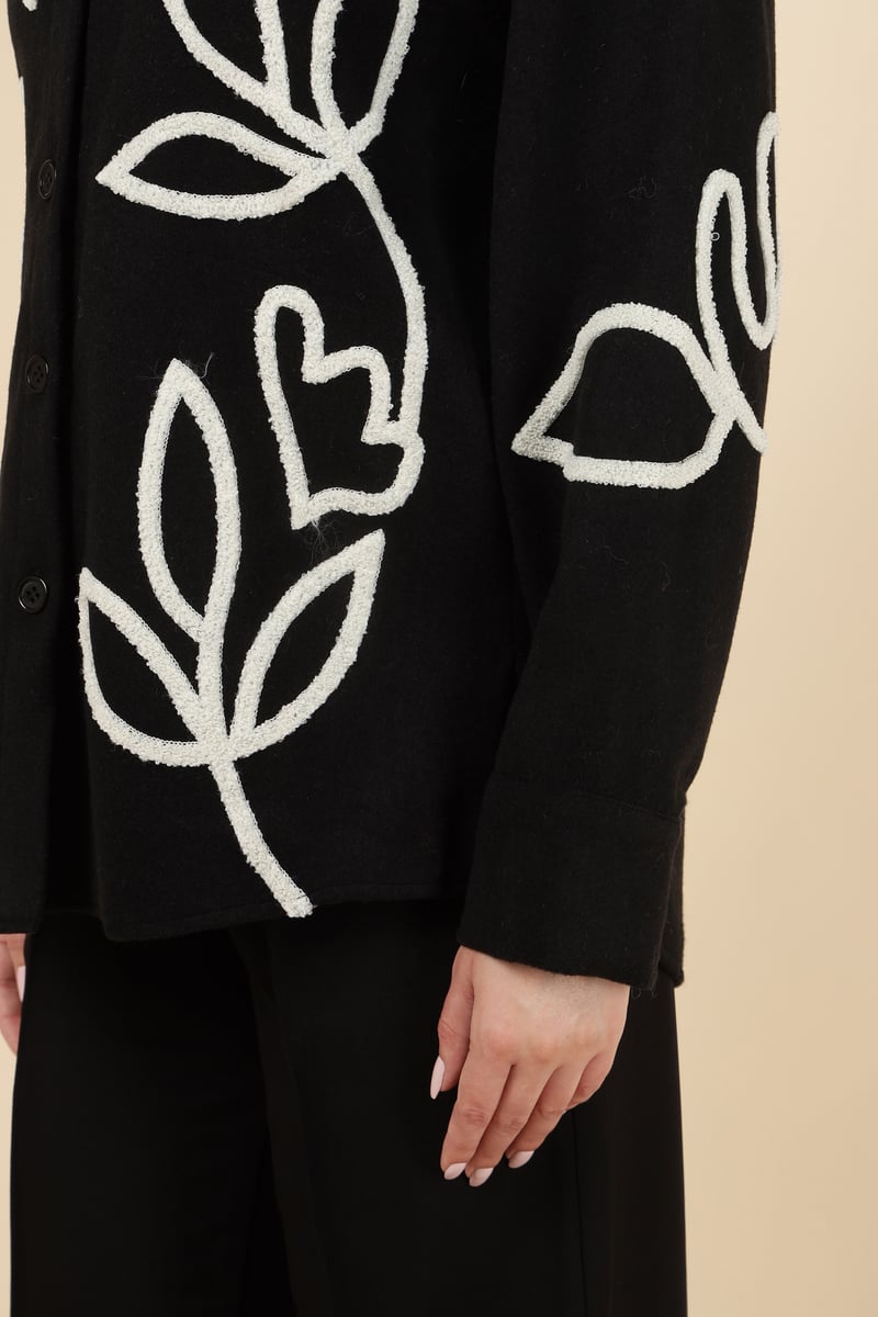 Black Floral Applique Overshirt Shirt