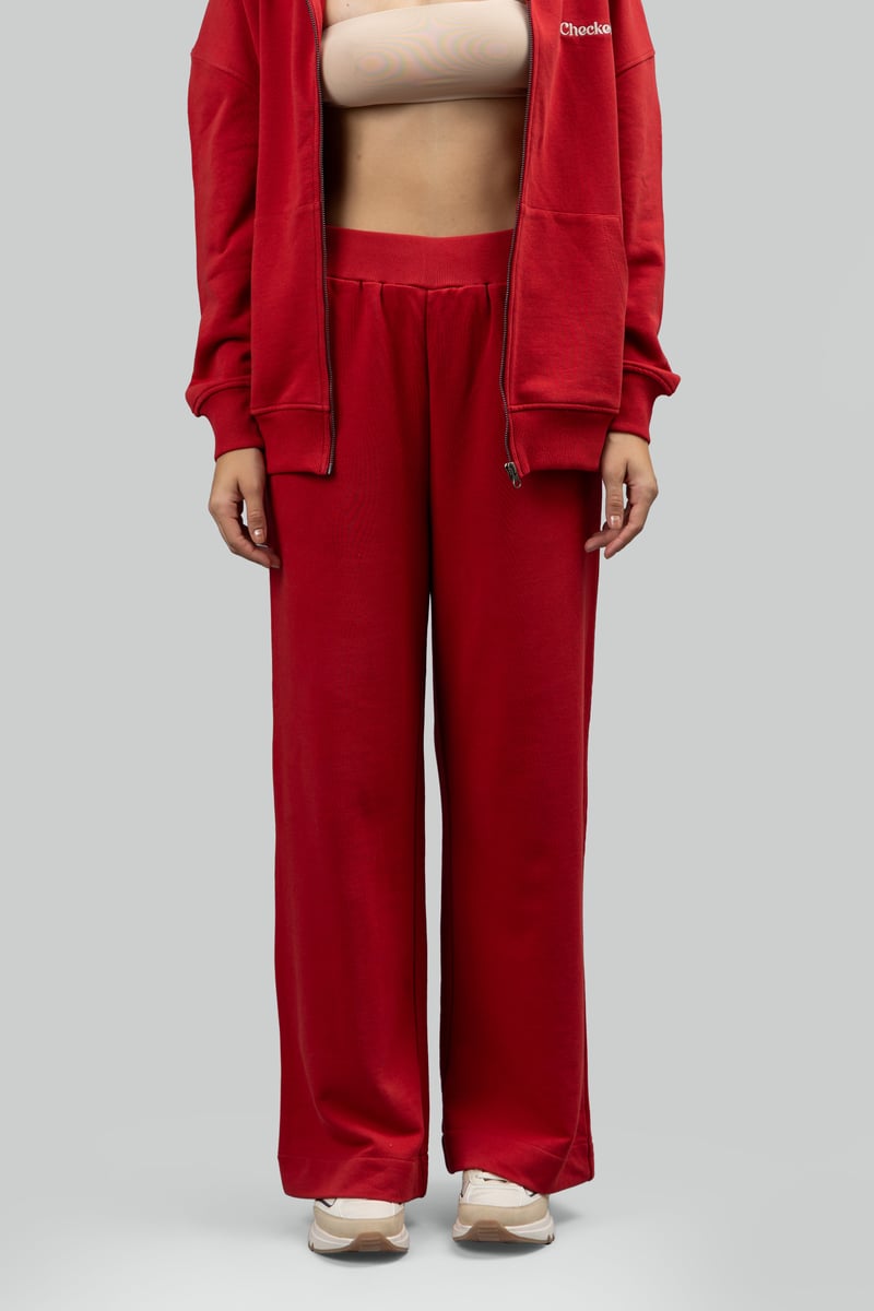 Red Cotton Terry Wide-Leg Lounge Trackpants
