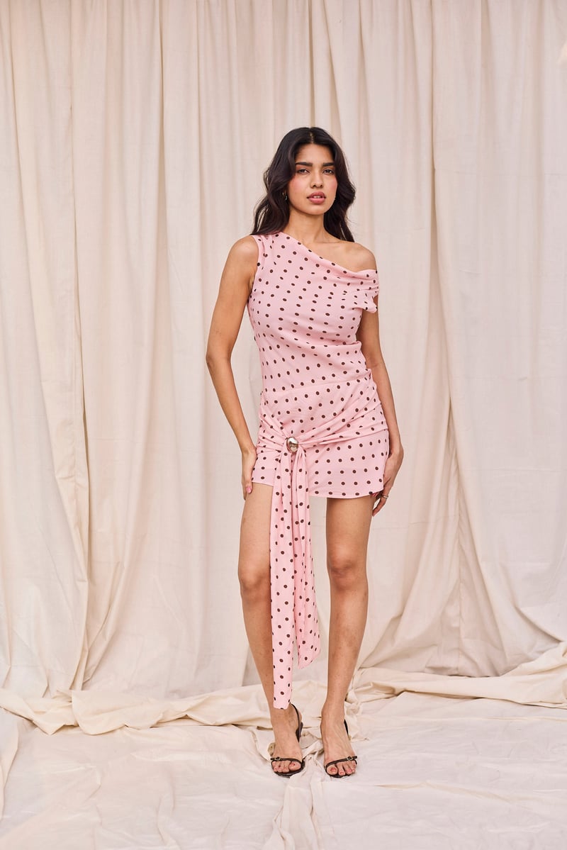 Pink & Brown Polka Draped Dress — Urban Suburban
