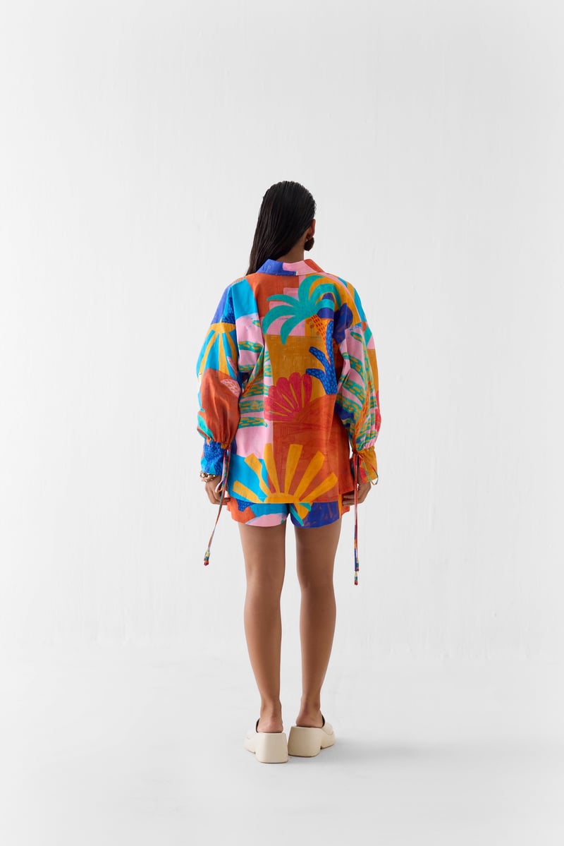 Multicolor Abstract Print Shirt and Shorts Co-ord Set