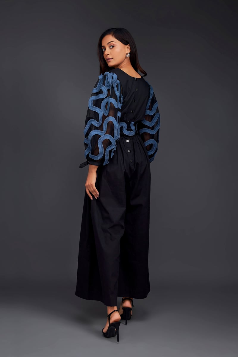 Black and Blue Applique Culotte Jumpsuit