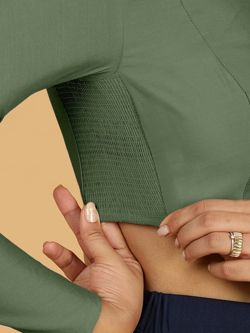 Hunter Green Full Sleeve Round Neck Saree Blouse