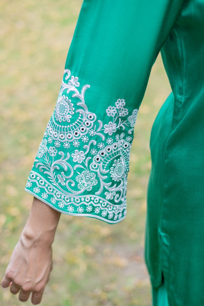 Emerald Green Embroidered Kurta and Farshi Salwar Set