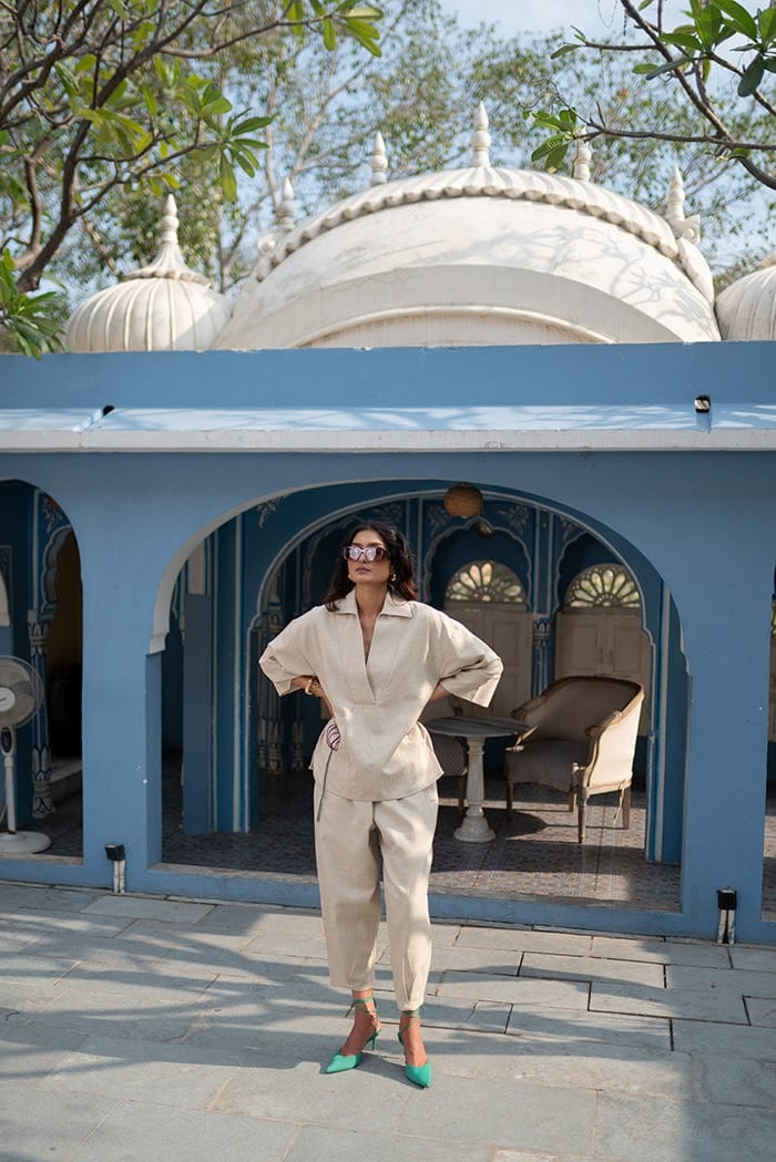 Beige Cotton Slub Shirt and Tapered Pants Co-ord Set
