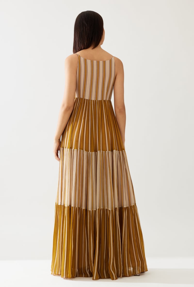 Mustard And Pink Stripe Dual Tone Dress