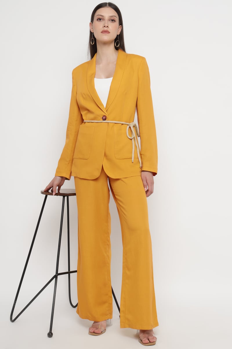 Ochre Wide-Leg Drawstring Waist Trousers