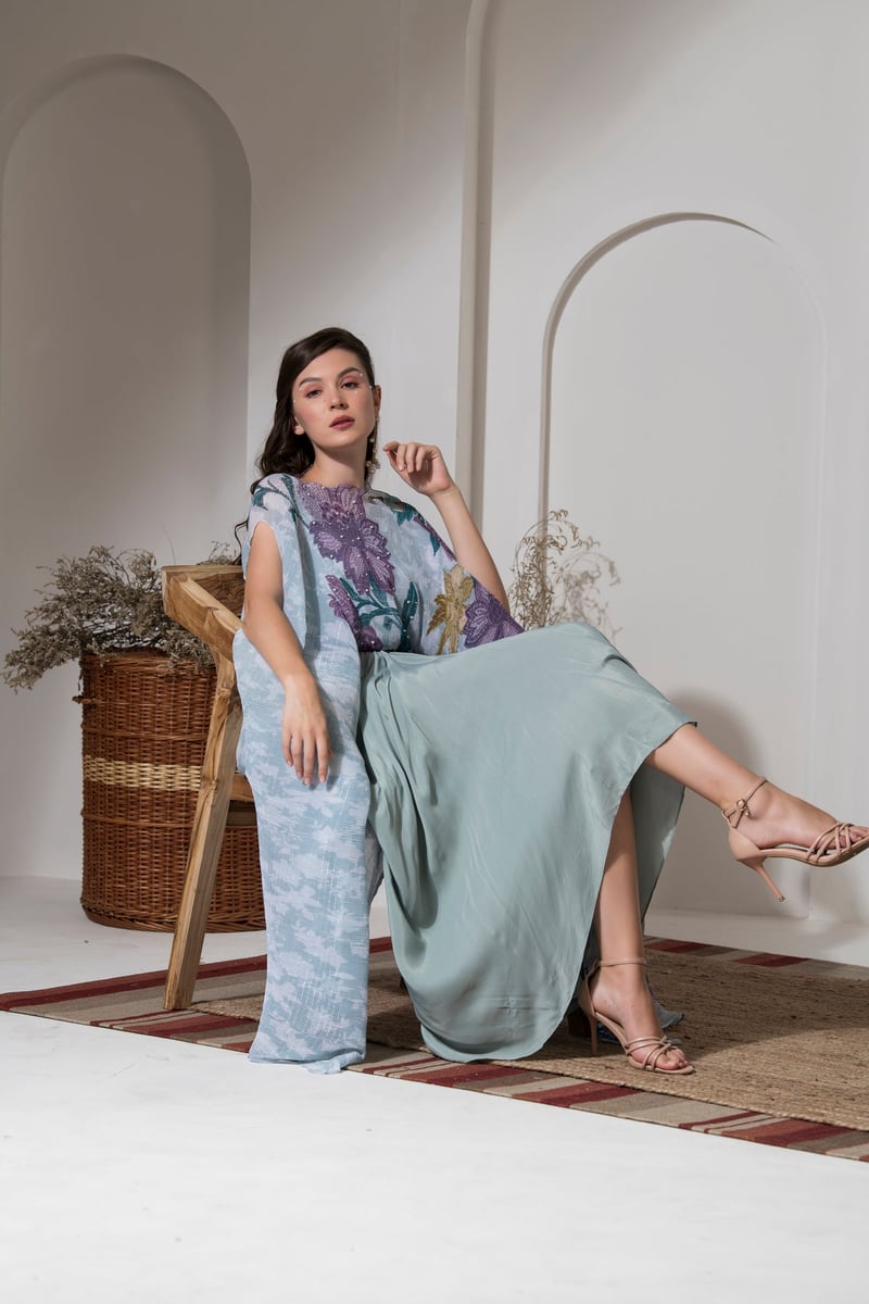 Blue Floral Kaftan and Dhoti Co-ord Set